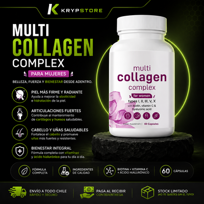 Multi Collagen Complex – Colágeno Tipos I, II, III, V, X (60 cápsulas)
